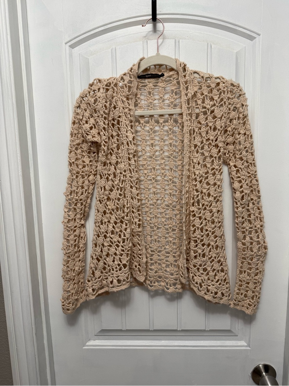 Hazel Tan Cream Open Face Open Knit Long Sleeve Cardigan Size Medium (46-12)